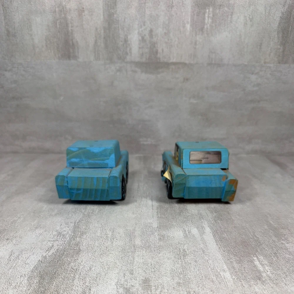 Handmade Wooden Toy Cars Blue Rustic Personalized Kayla Jake Minion Set of 2